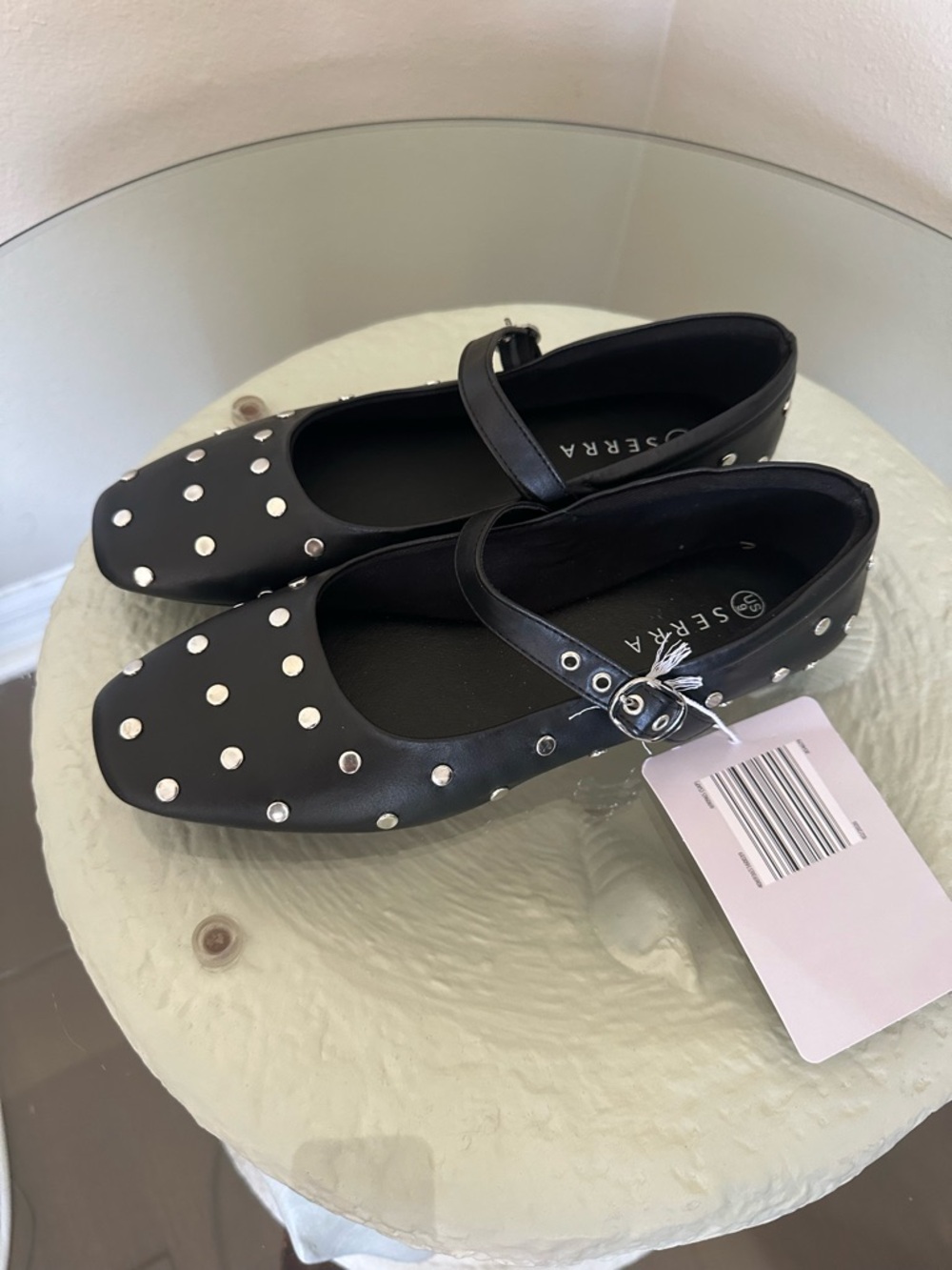 Serra Black Mary Jane flats  with Silver Studs - Picture 2 of 3